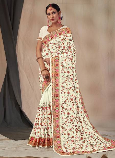 White Colour SATRANGI KASHMIRI New Exclusive Wear Georgette Stylish Latest Heavy Designer Saree Collection 5792